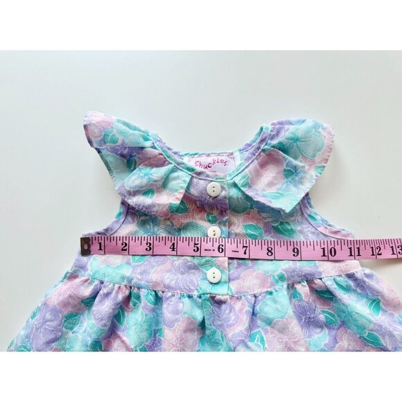 Vintage Baby Girl CHUCKLES Blue Purple Floral Poly Cotton Prairie Dress, Size 2 - Picture 8 of 10